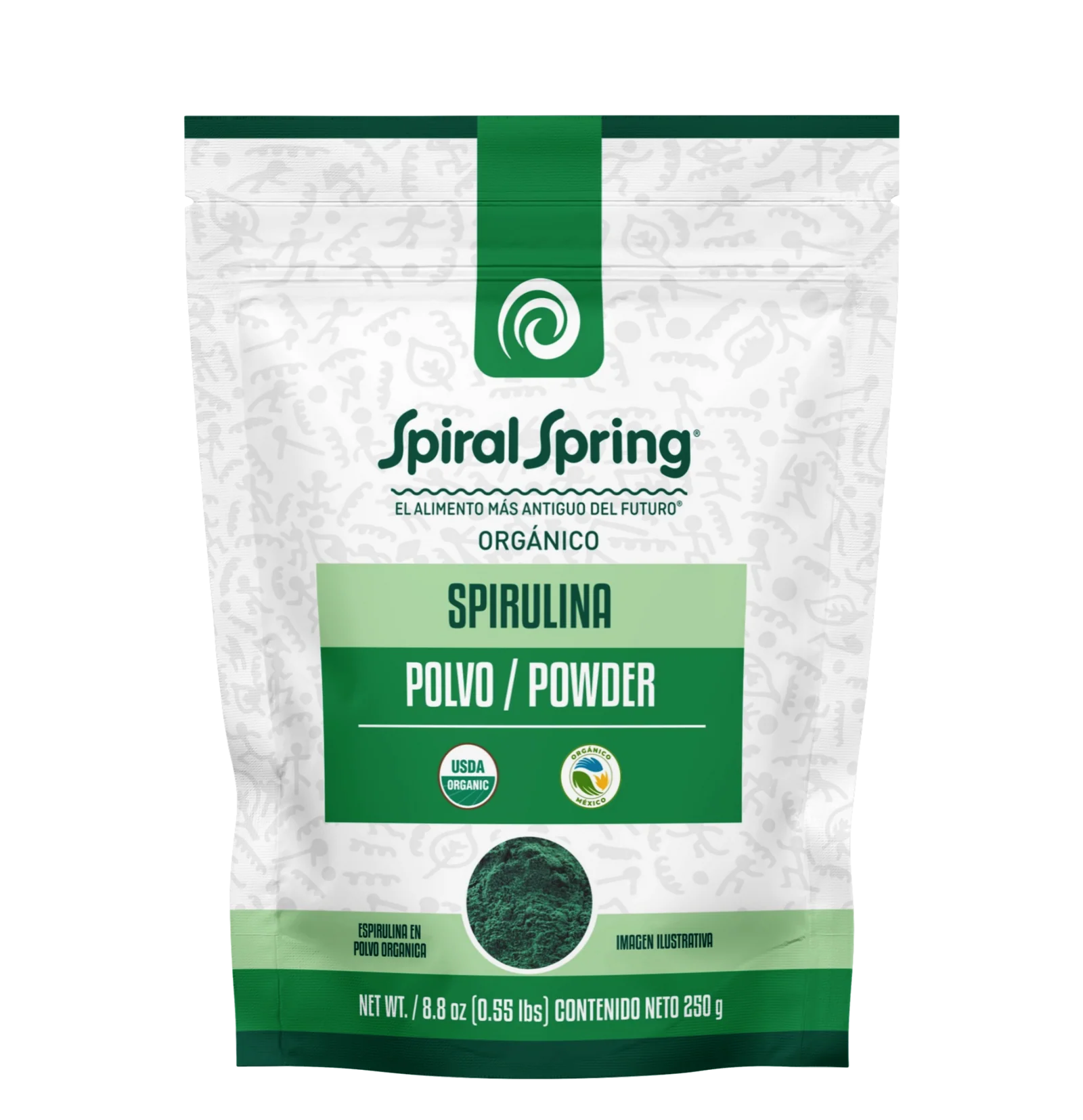 Bolsa Spiral Spring de espirulina en polvo orgánica, 250 g