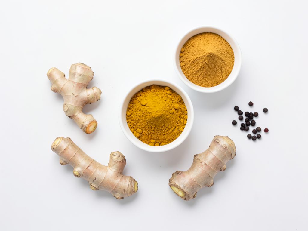 Especias funcionales a granel: cúrcuma y jengibre en polvo, materia prima