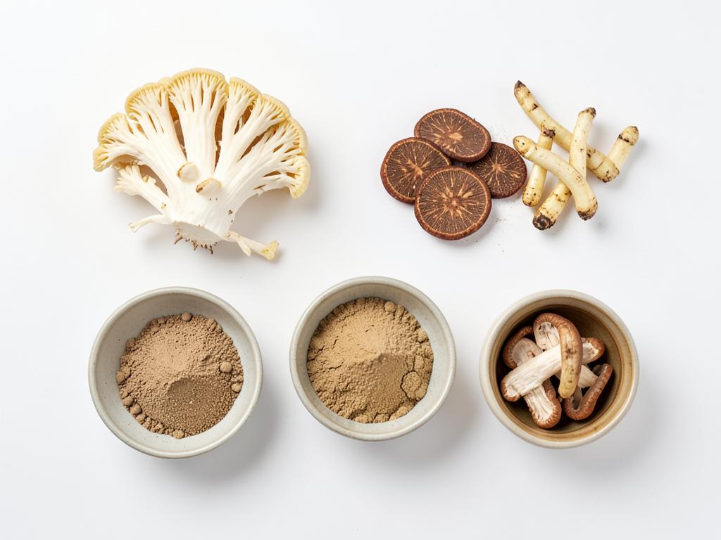 Hongos funcionales a granel: melena de león, reishi y cordyceps en polvo