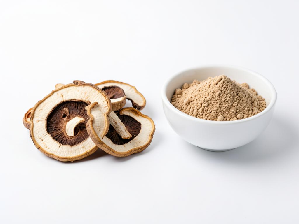Shiitake en polvo a granel con hongos secos, materia prima